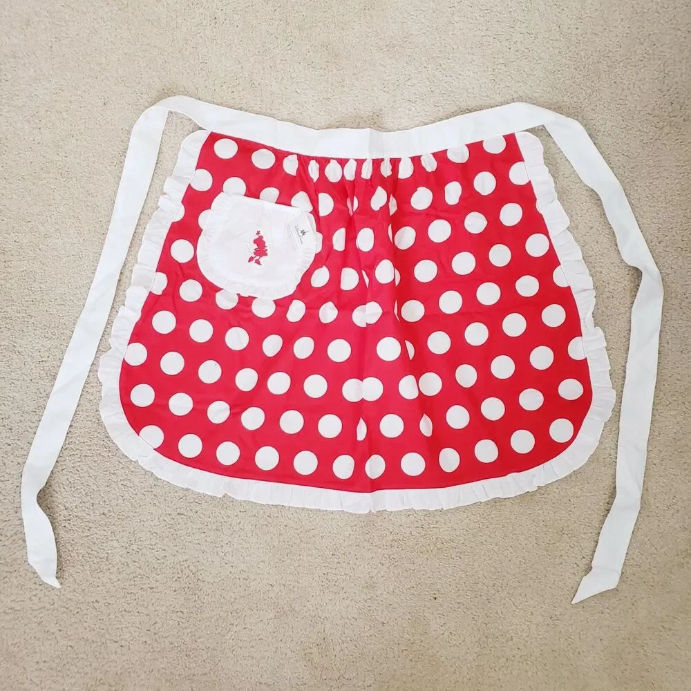 Disney Parks Minnie Mouse Apron Red White Polk A Dot Tie Back Authentic Retro